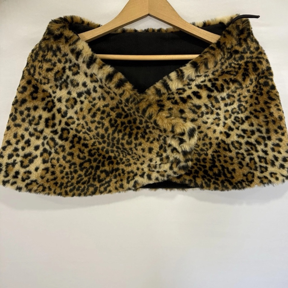 Leopard Print Faux Fur Shawl Cape Stole Cropped Wrap Cheetah Print Winter Soft